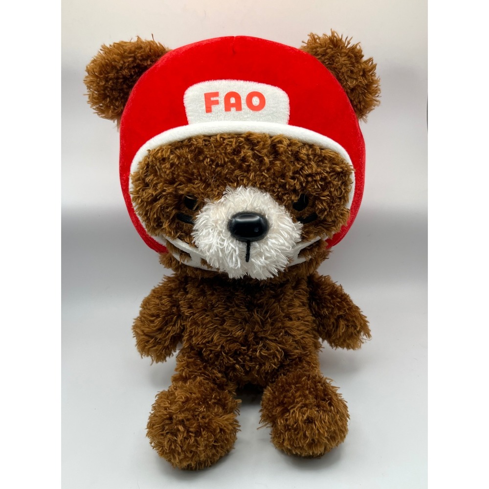 FAO Schwarz Football Teddy Bear Plush Brown Shaggy Red Helmet Sports Toy